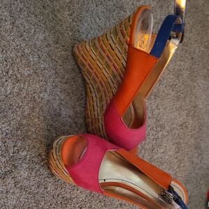Speed Limit 98 Pink and Orange Platform Wedges
